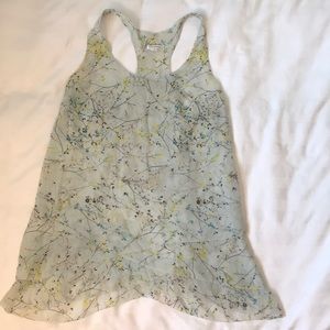Club Monaco silk racerback petal layered pale green/gray floral tank top EUC